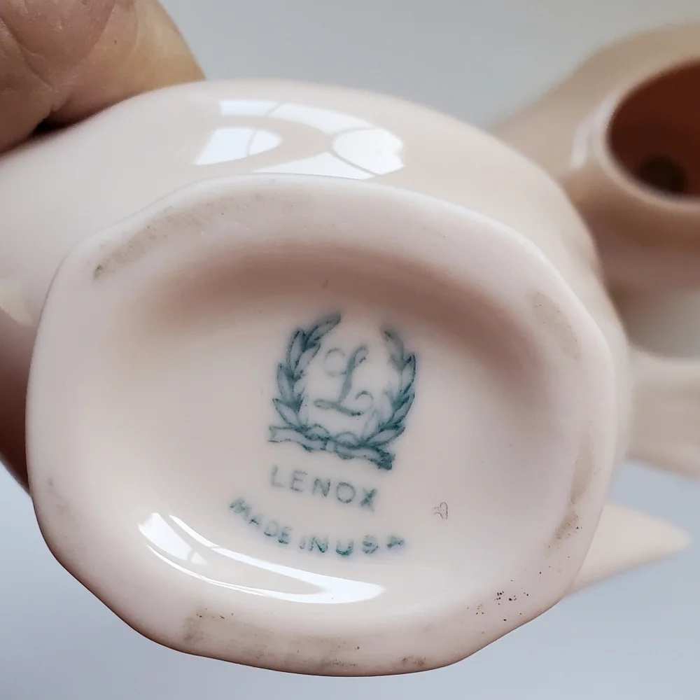 Lenox Pink Ceramic Bird Bud Vases Set of 2 Vintage Made in USA‎ Blush Decor